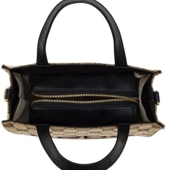 Bebe Los Angeles Talulla Mini Tan and Black Logo Tote - Picture 3 of 10